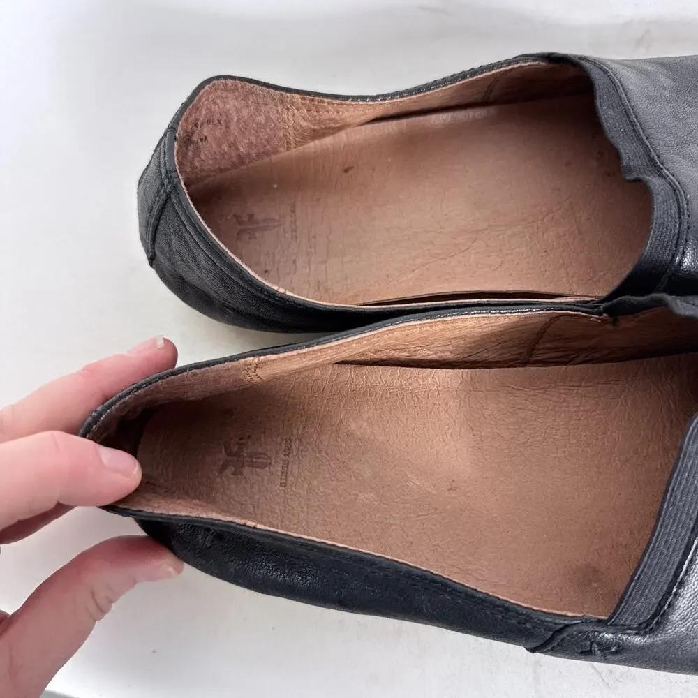 Frye Melanie Sneaker Women's 10 Black Leather Slip-On Low Top Almond toe Comfort